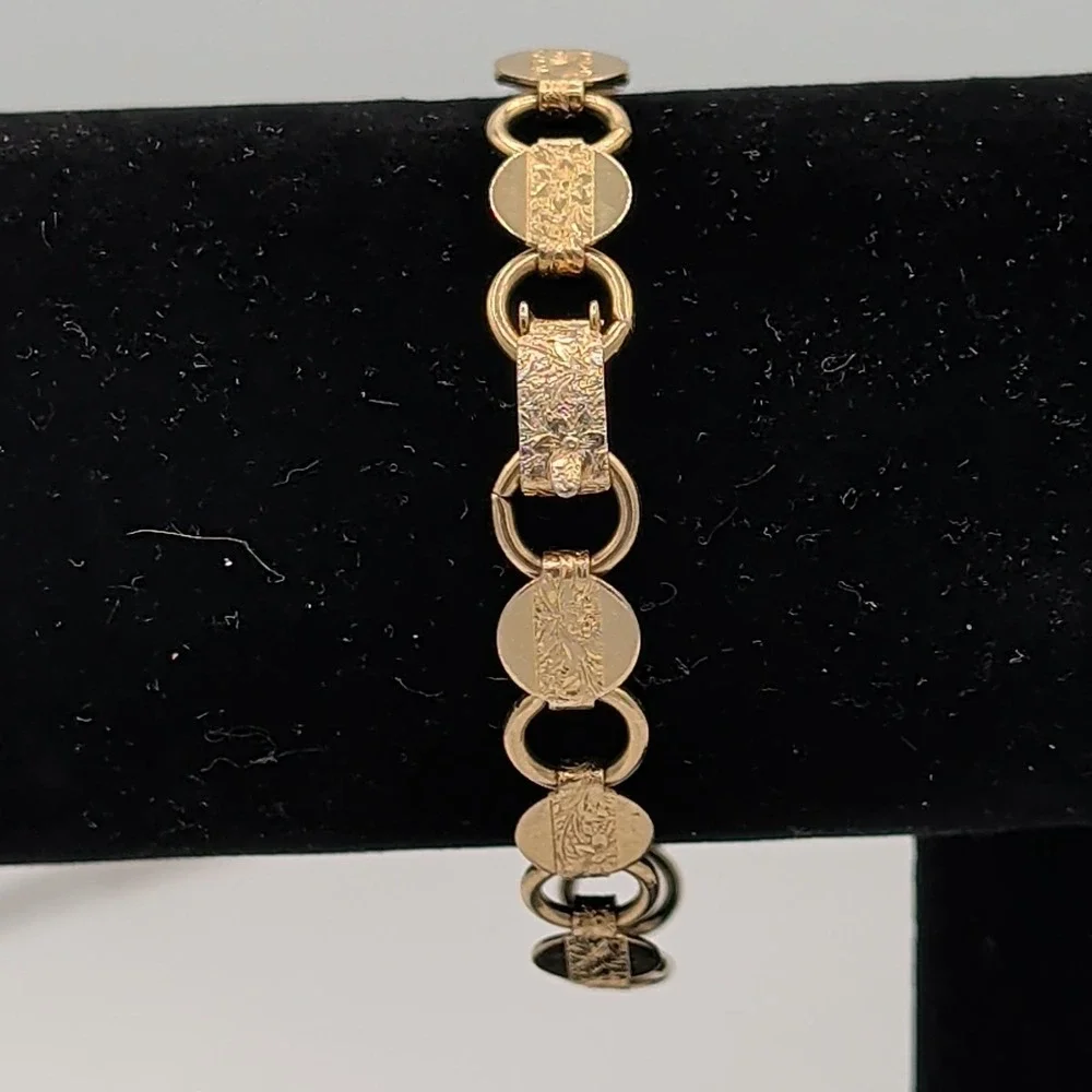 Vintage Gold Tone Sarah Coventry textured disks round link chain Bracelet‎ 7 